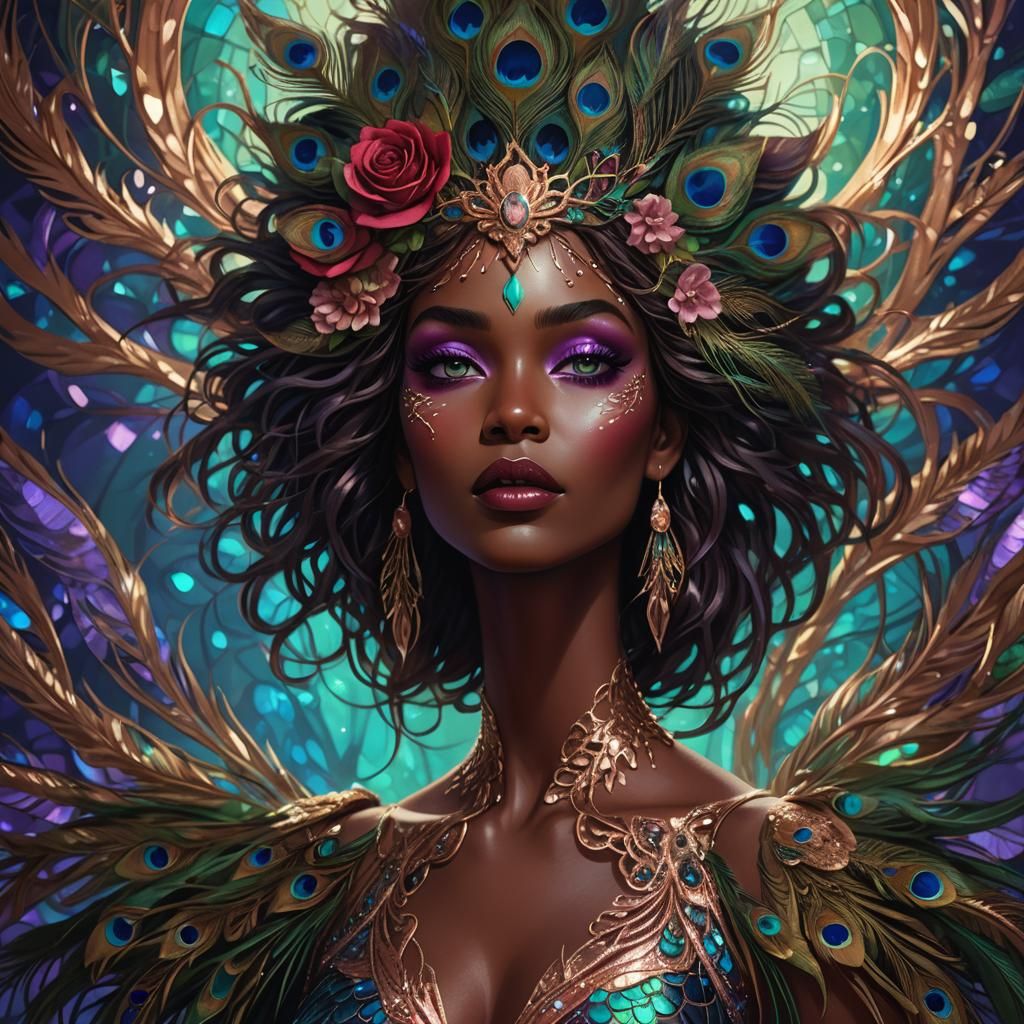 Art Nouveau Woman with Peacock Feathers