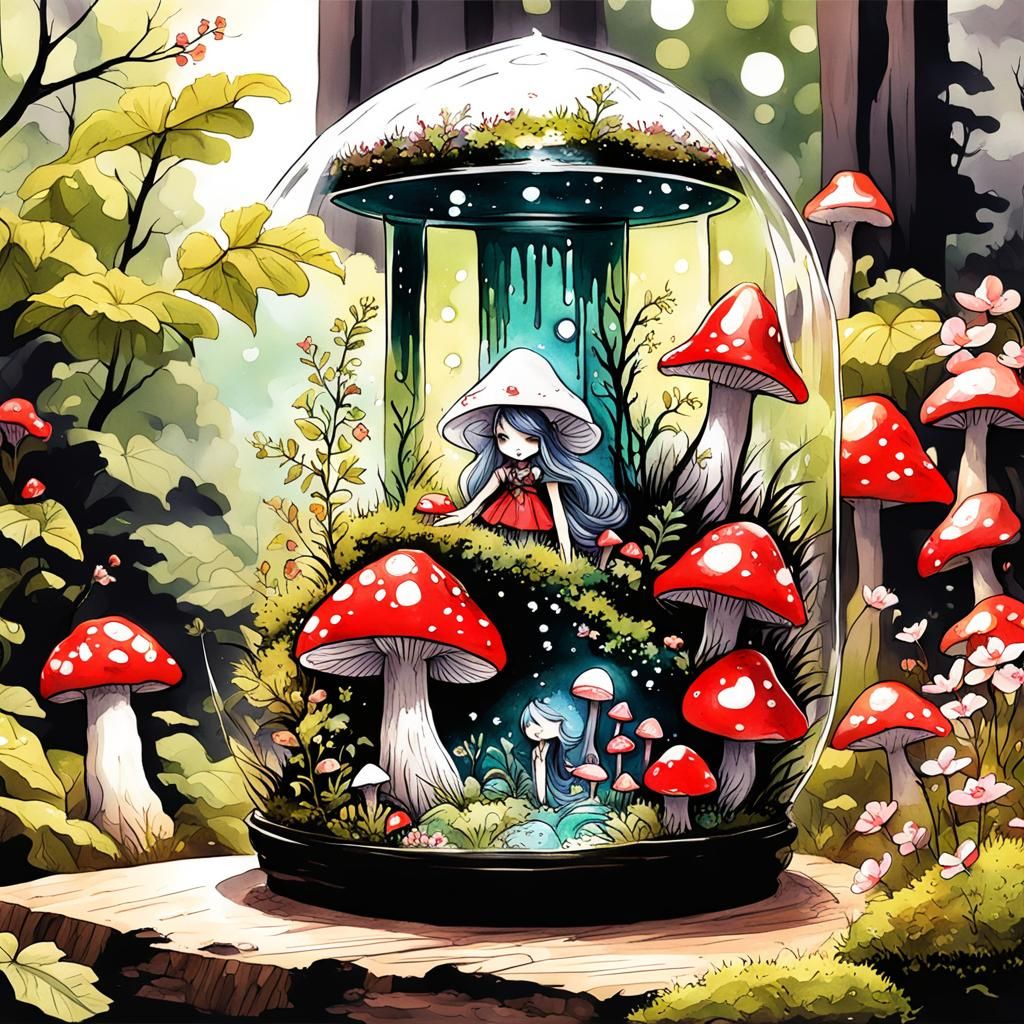 Enchanted Forest Terrarium in Watercolor Style