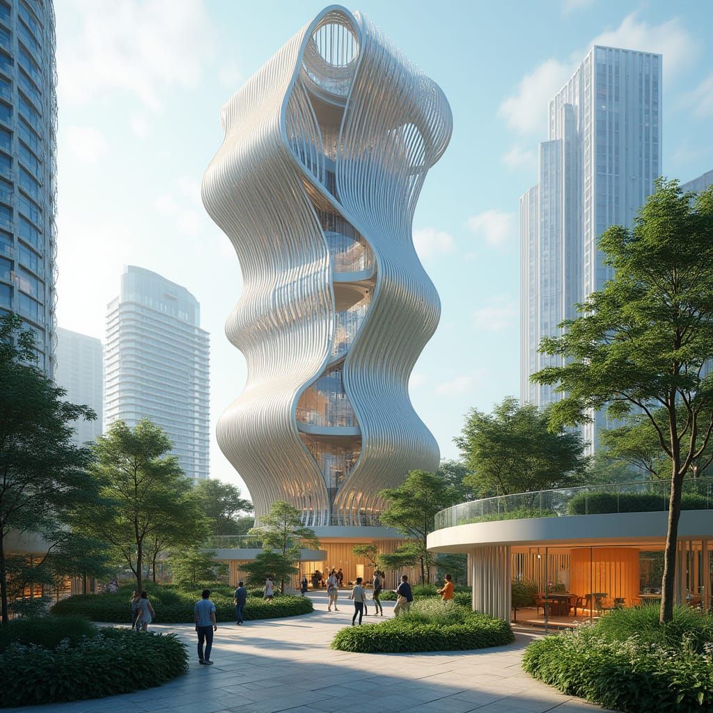 Futuristic Glass and Metal Office Towers Twisting in Harmony