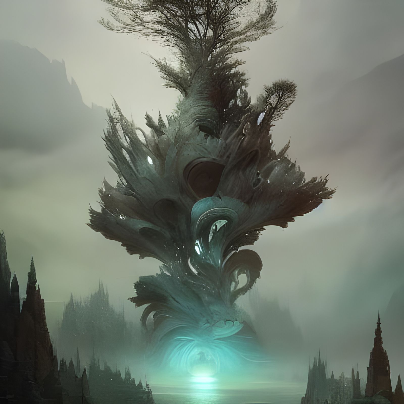 Magical Fractal Forest at Night: Hyperreal Painting