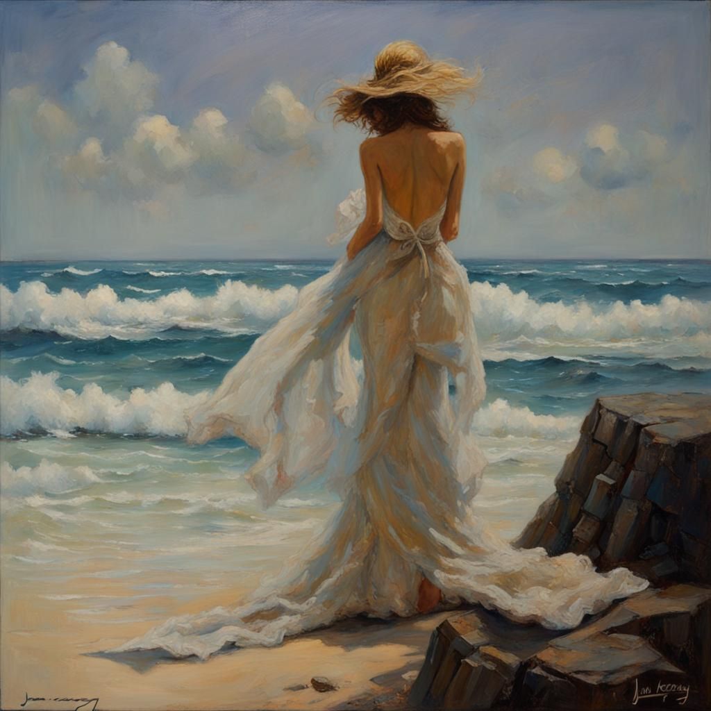 Ocean's Embrace: Woman and the Sea in Oil