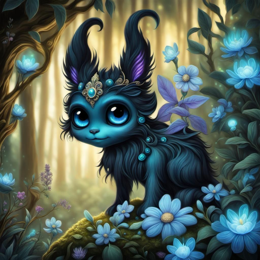 Eerie Forest Monster with Bioluminescent Flowers