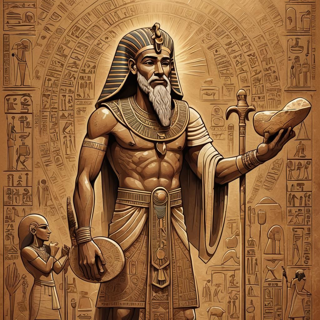 Moses in Ancient Egyptian Hieroglyphic Digital Illustration