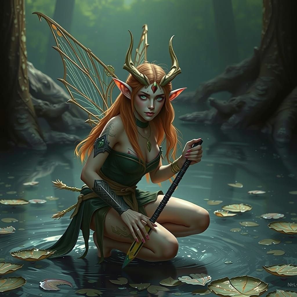 Wood Nymph Rogue: Shy Pond Dweller in Vibrant Fantasy