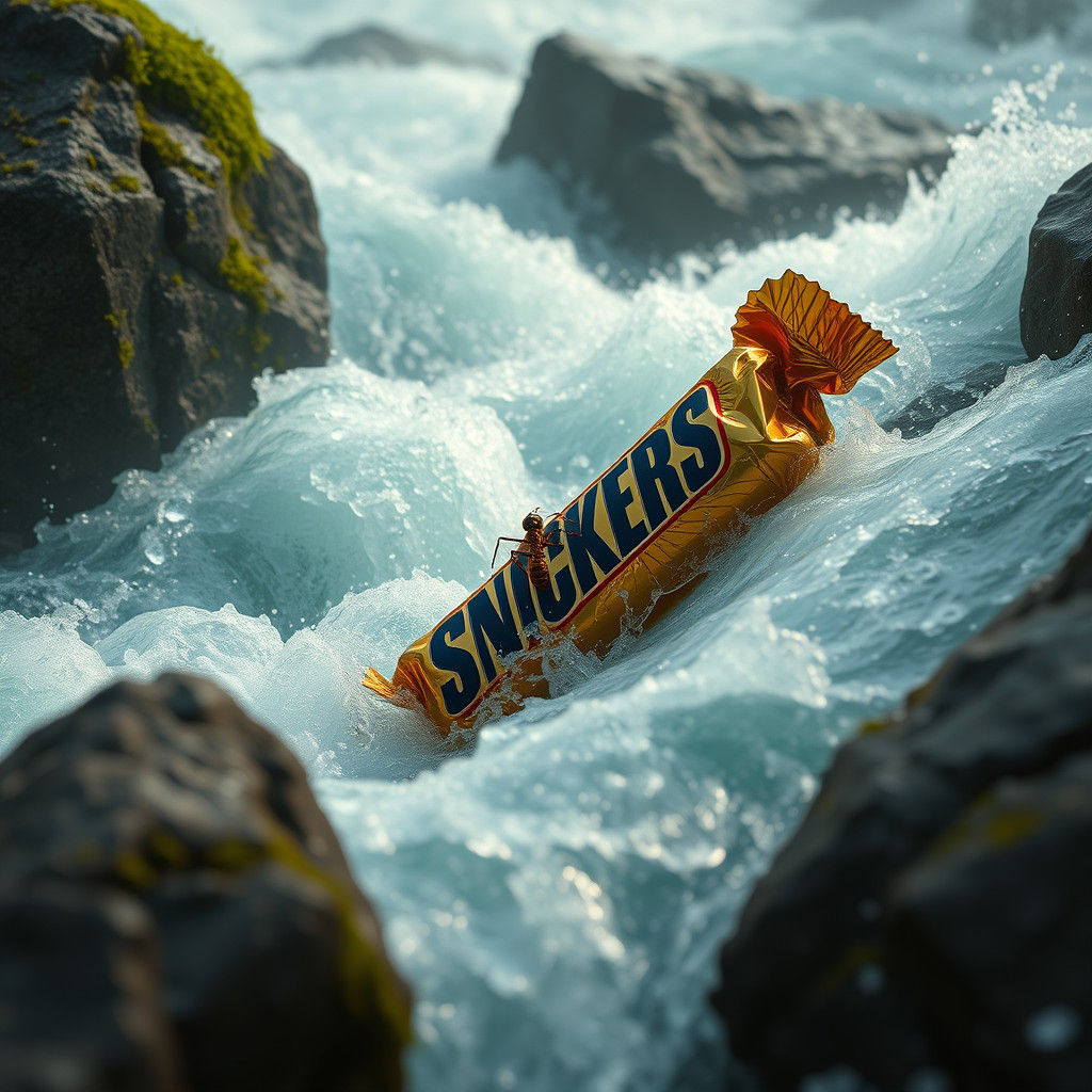 Snickers Bar on Rapids as High-Fantasy Matte Painting