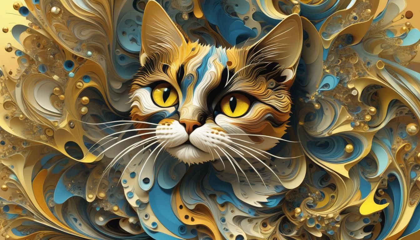 Abstract Cat Portrait with Zentangle Elements