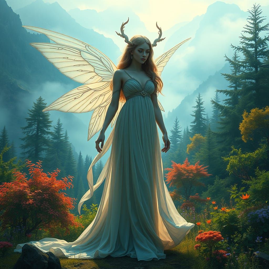 Echo in Ethereal Forest: Mythical Nymph Image