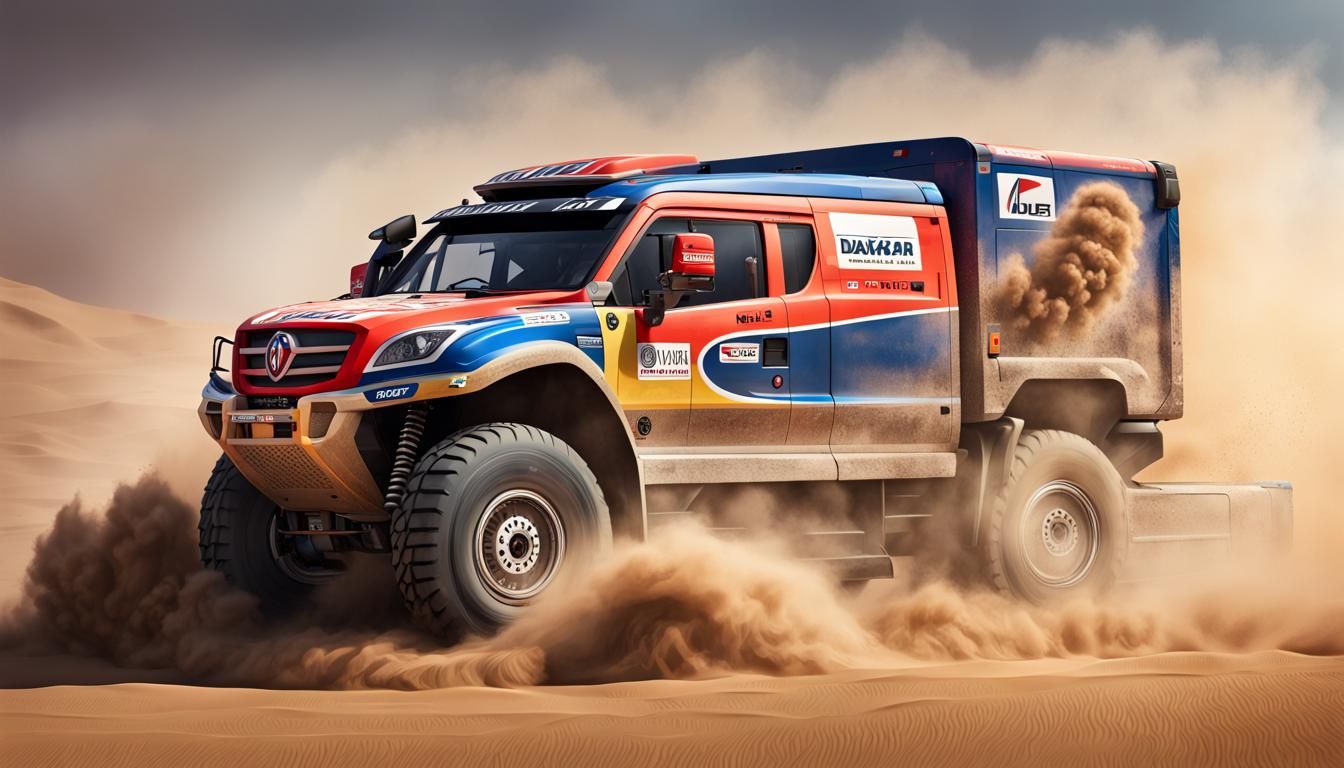 Dakar Rally Truck Racing in Desert Landscape