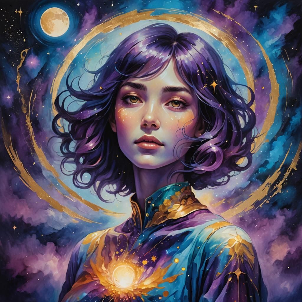 Cosmic Woman Portrait in Astral Dreamscape