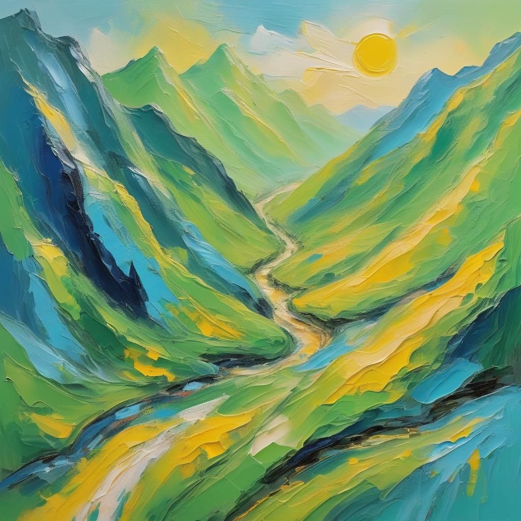 Neo-Expressionist Light Green Mountains in Impasto Oil