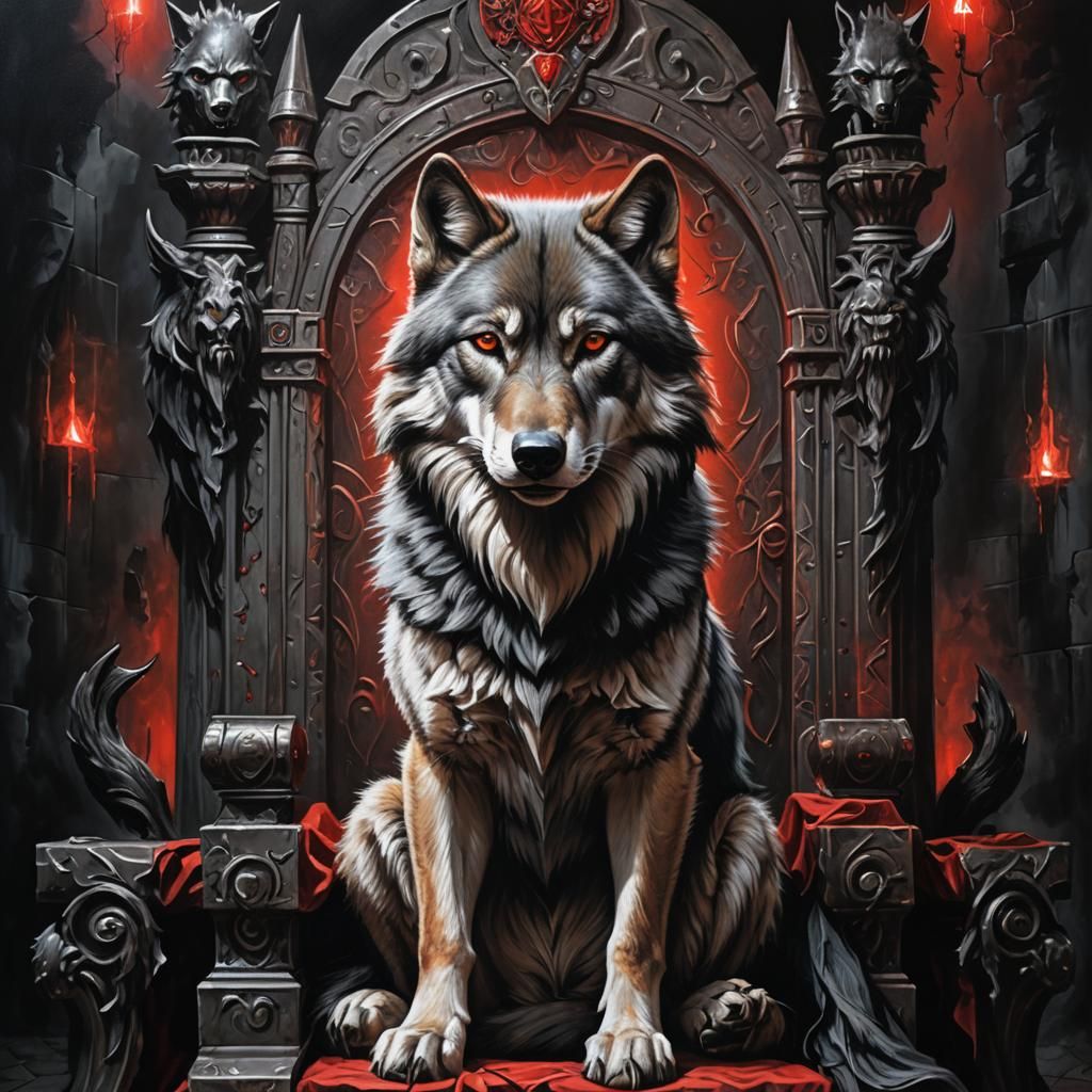 Wolf on Throne Portrait in Fantasy Art Style