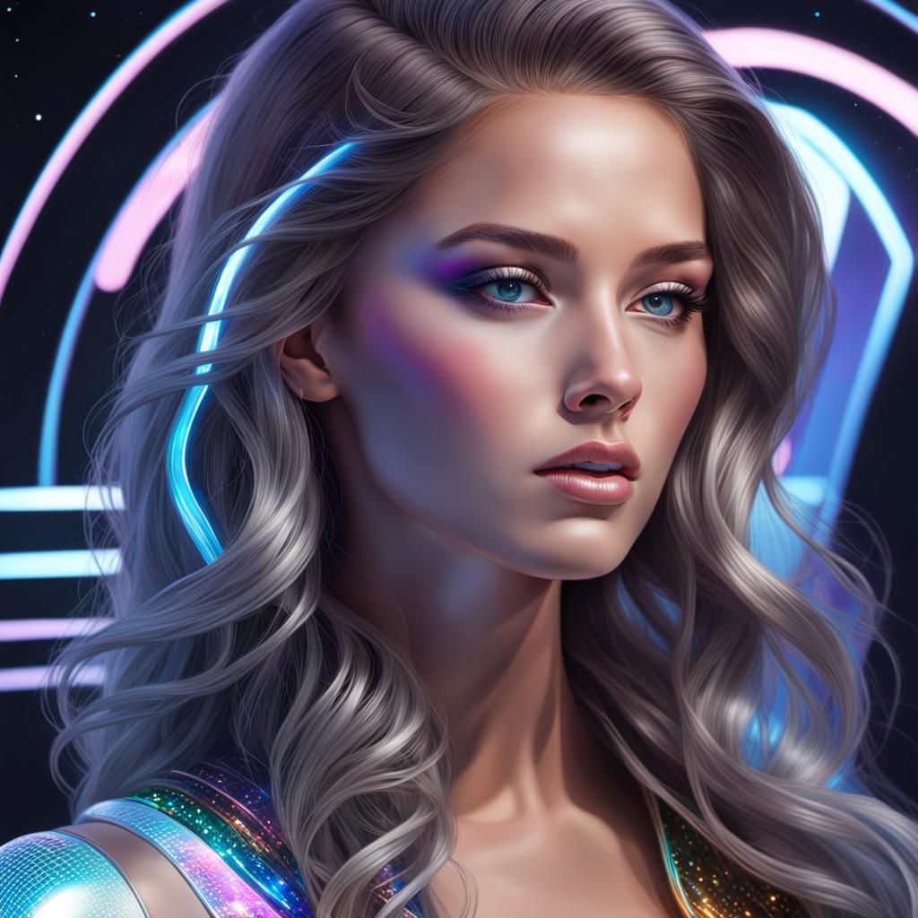 Hyperrealistic Portrait of Athletic Woman with Cosmic Detail...