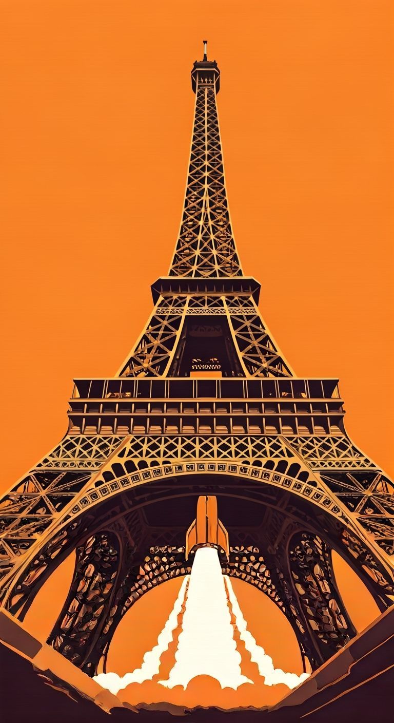 Eiffel Tower Rocket Launch in Graphic Noir Style