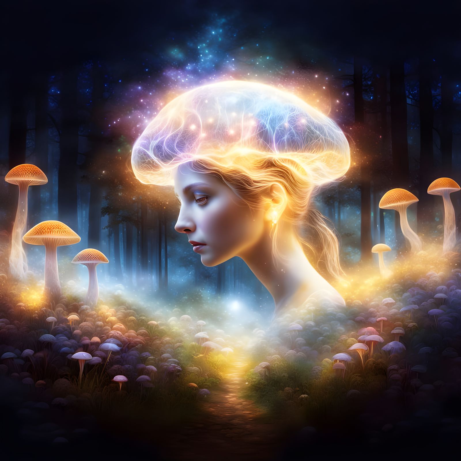 Ethereal Brain Waves in Kinkade Style
