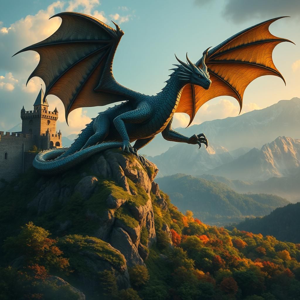 Majestic Tiamat Dragon on Mountain Hill