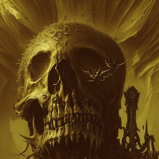 Death Knight Surrounded by Trophy Skulls