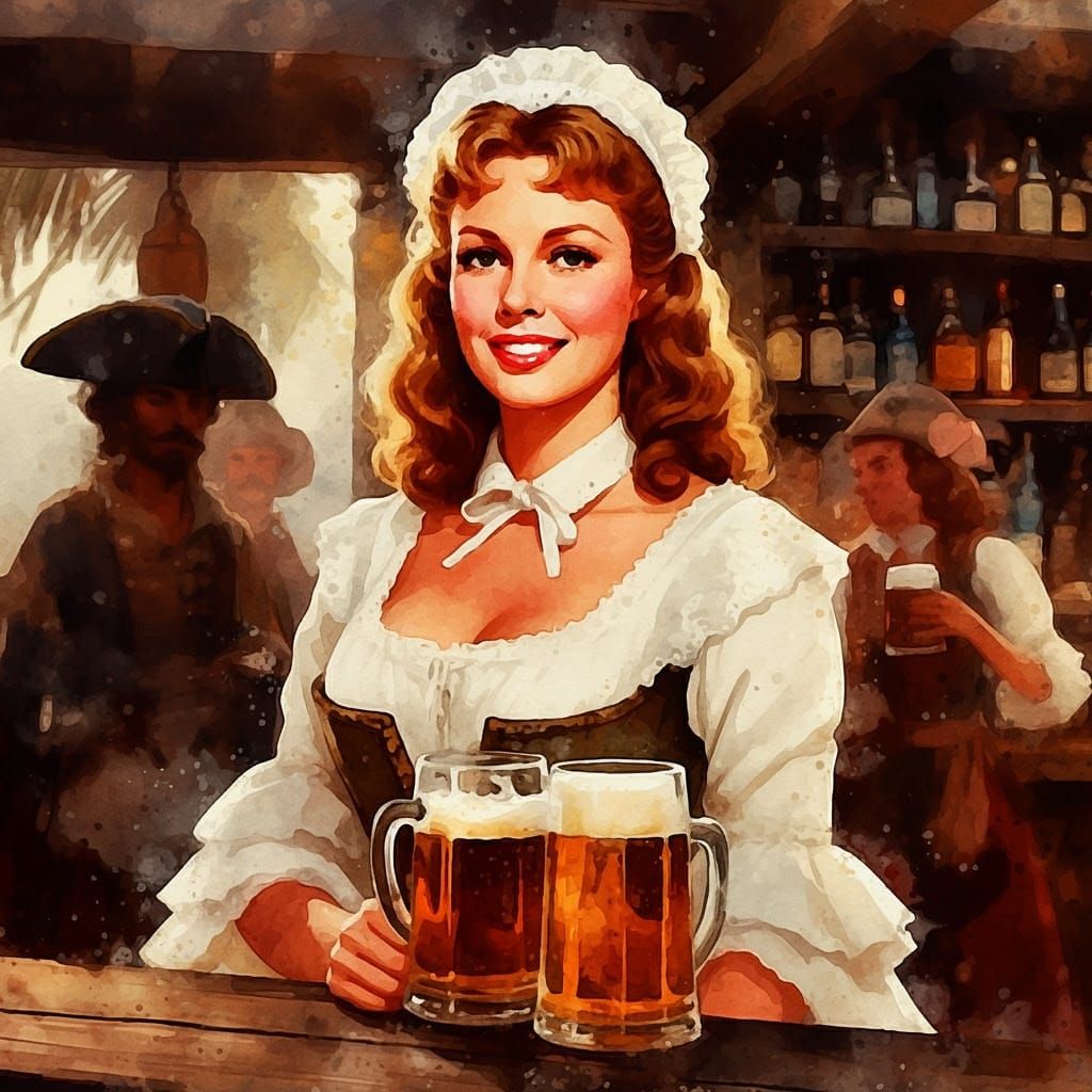 Vibrant Tavern Scene in Impressionist Watercolor