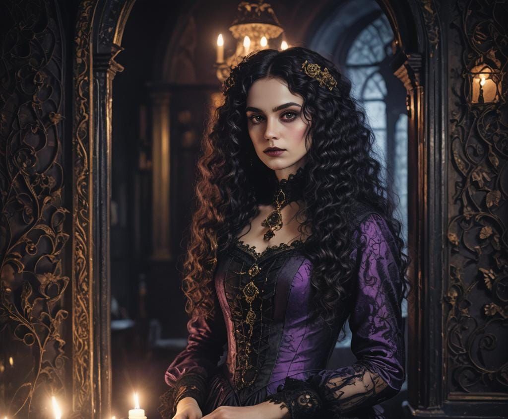 Victorian Witch in Dark Halloween Night