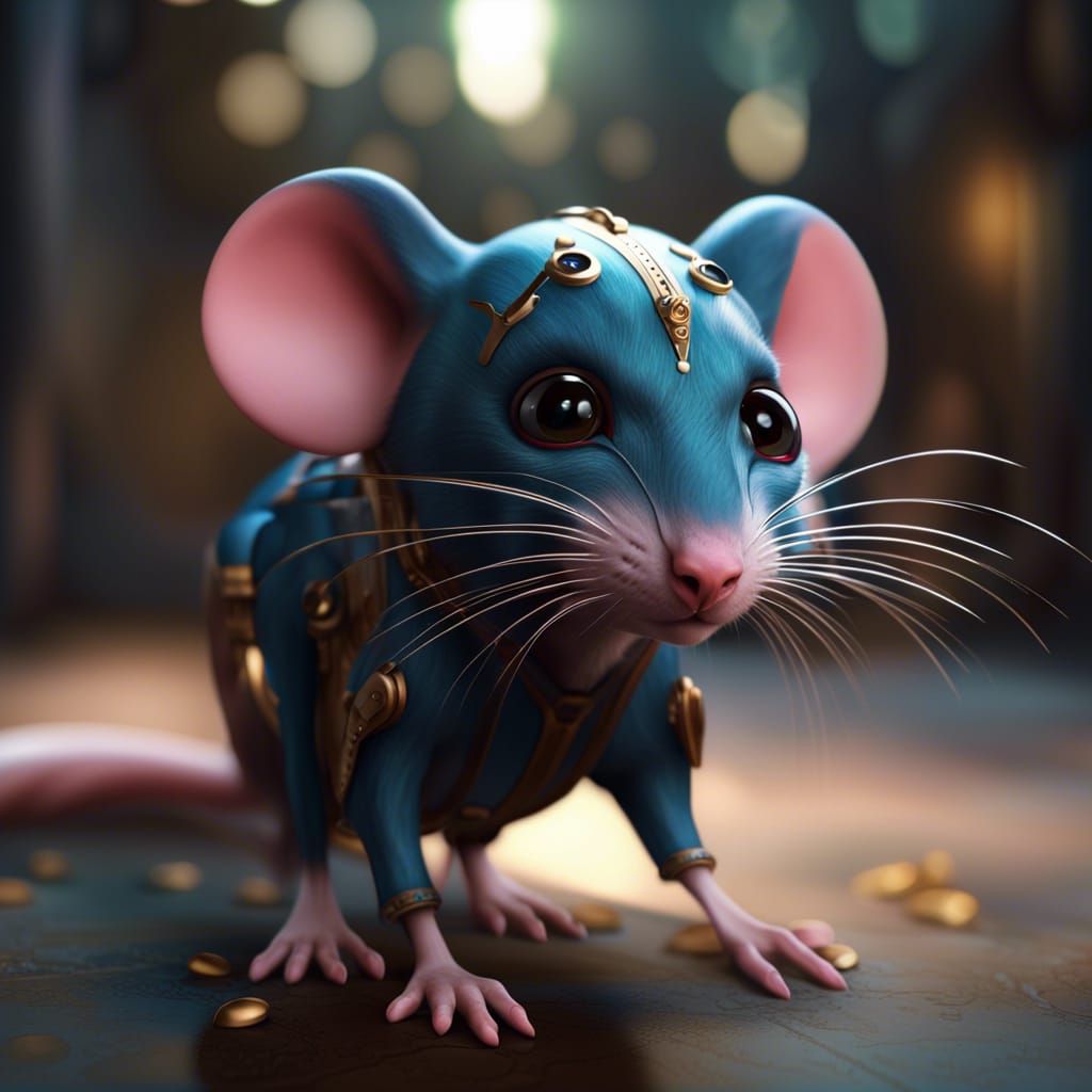 Mechanical-Tailed Gucci Mouse: Detailed Fantasy Art