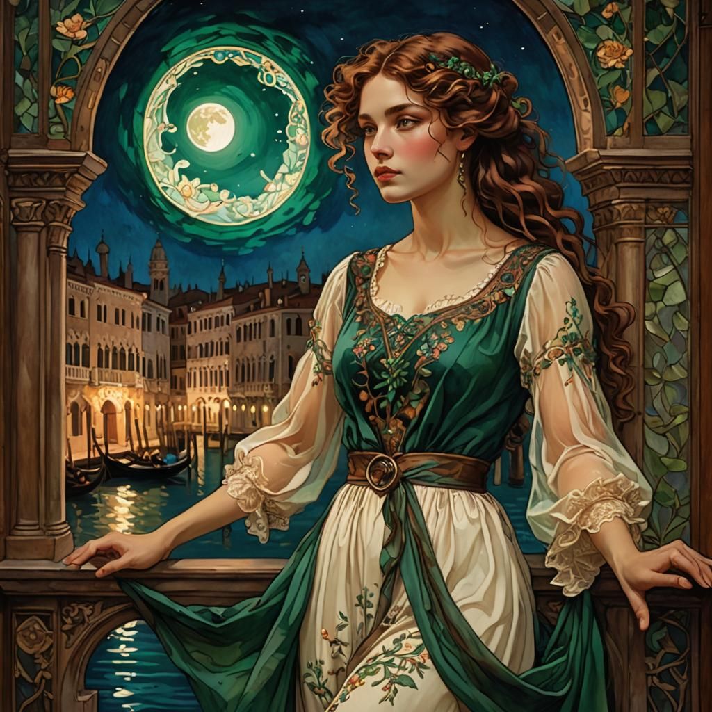 Venetian Dreamscape: Art Nouveau Portrait