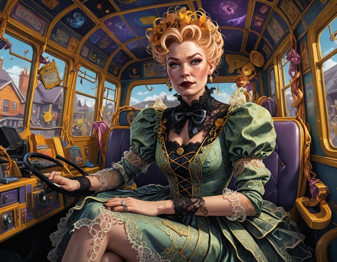 Gothic Woman in Ornate Vehicle, Digital Illustration