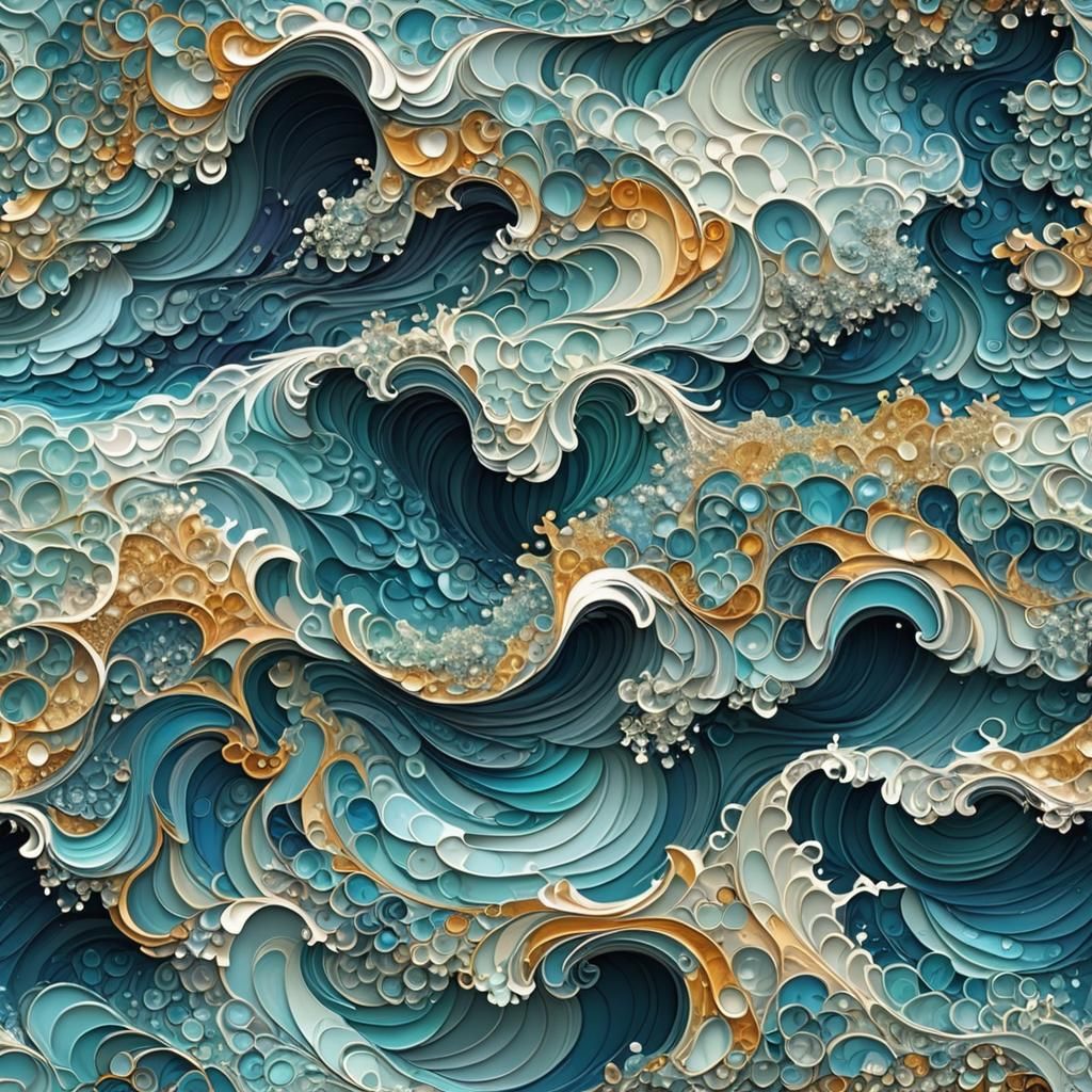 Impasto Ocean Wave with Shimmering Glitter