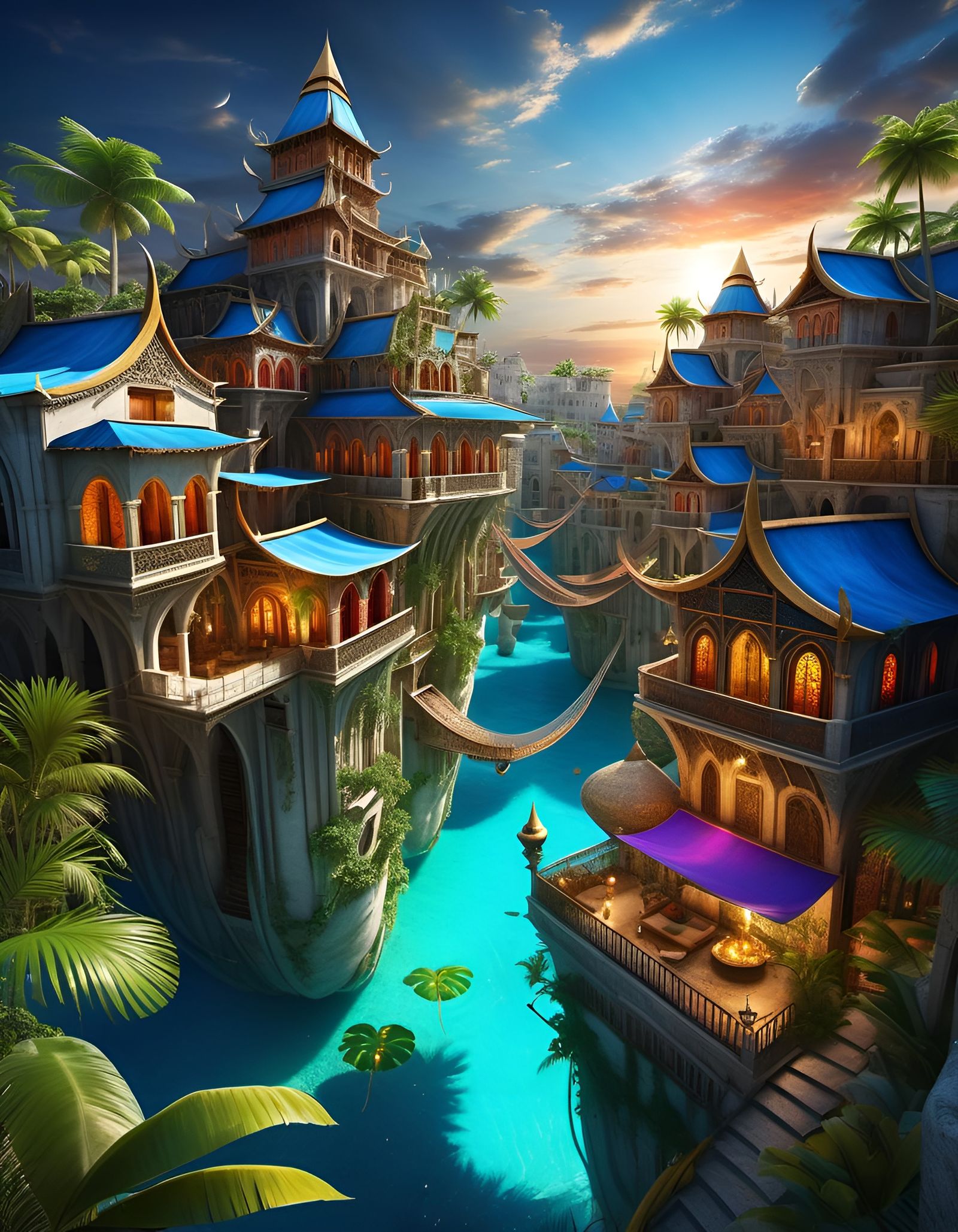 Colorful Fairytale Tropic Village on Oasis Island