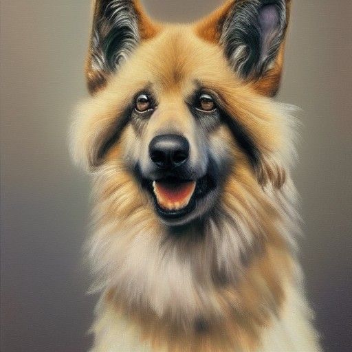Fluffy Police Dog in Oil Painting Style