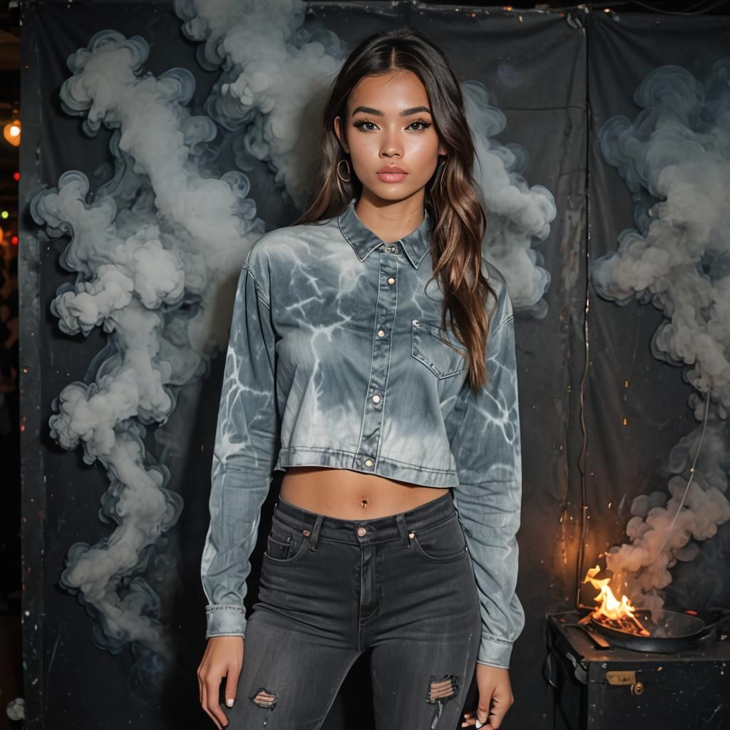 Girl Posing in Smoky Nightclub with Airbrush Effect