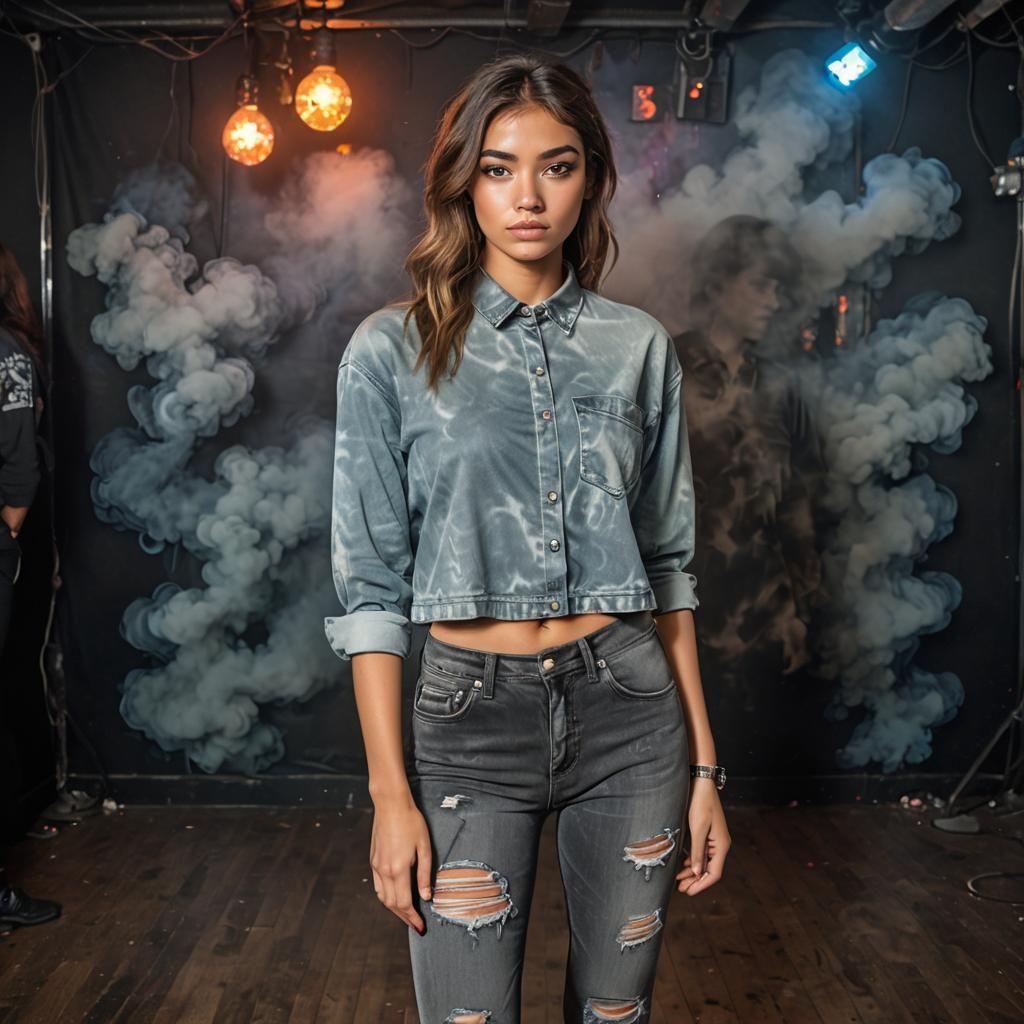 Girl in Smoky Nightclub with Airbrush Effect