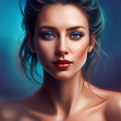 Detailed Colorful Portrait of Smiling Blue Eyes