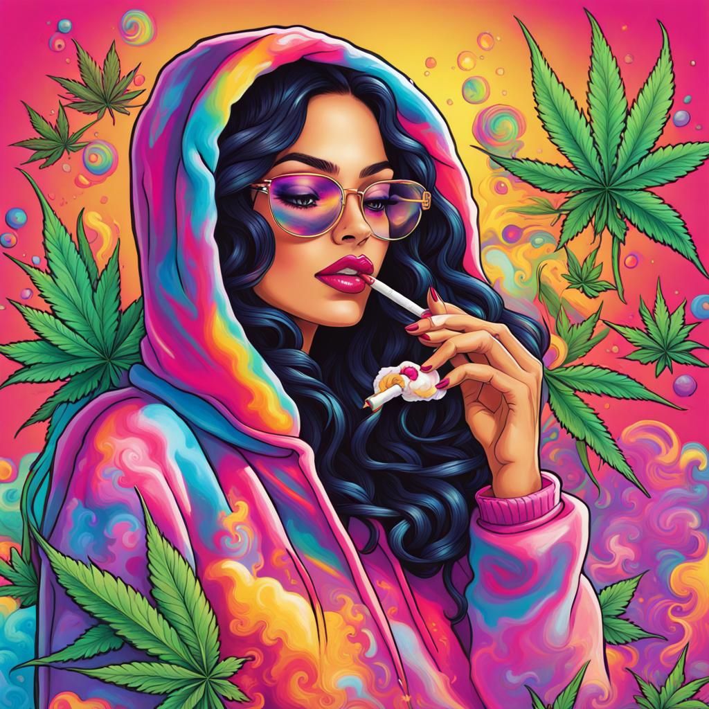 Latina Woman Smoking with Lisa Frank Smoke