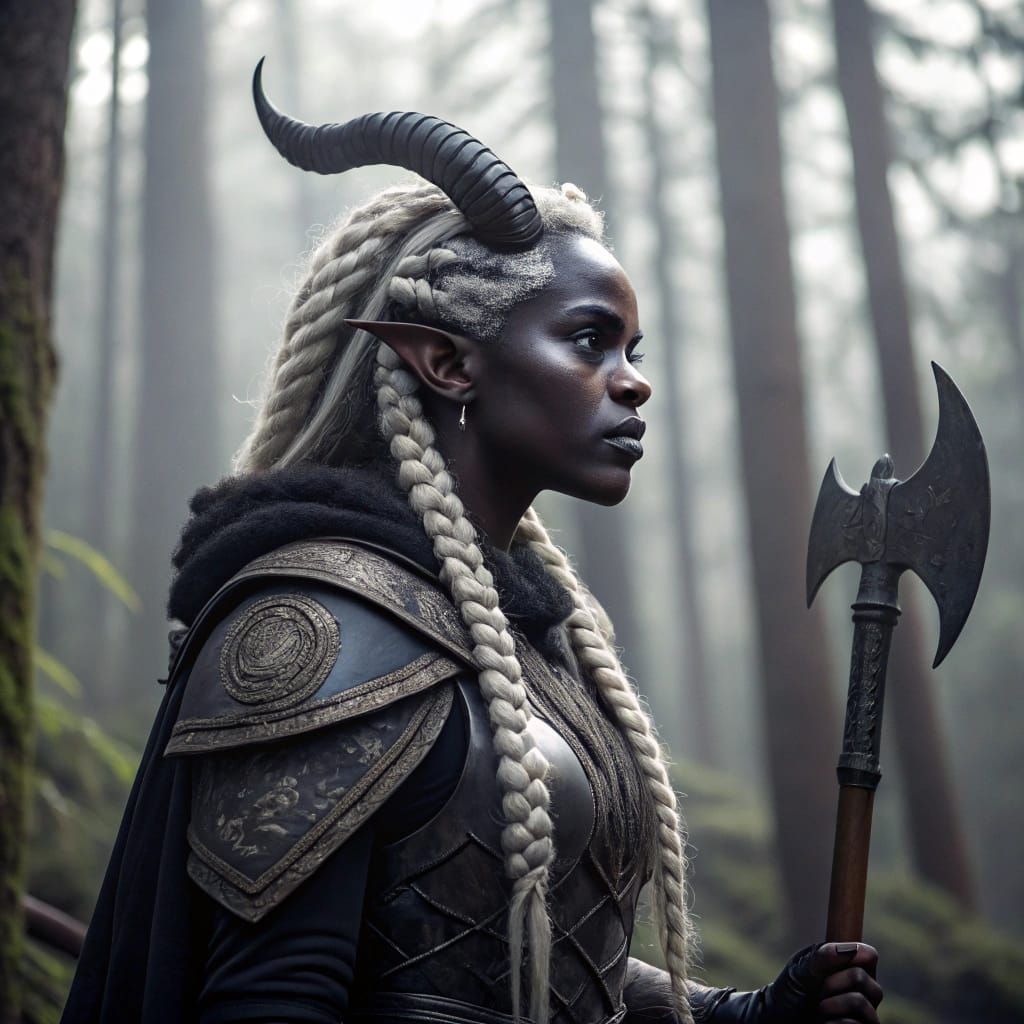 Ethereal Female Tiefling in Mystical Forest