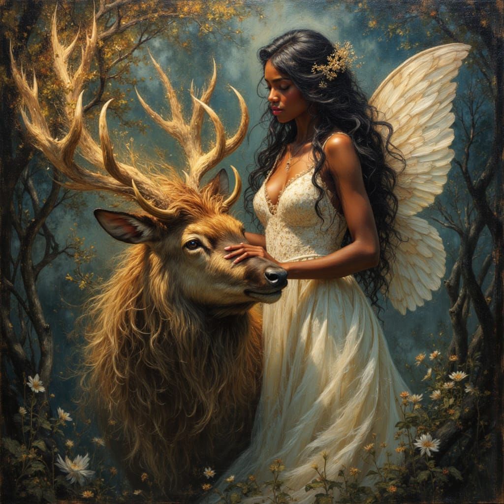 Majestic Model & Golden Stag in Haunted Forest