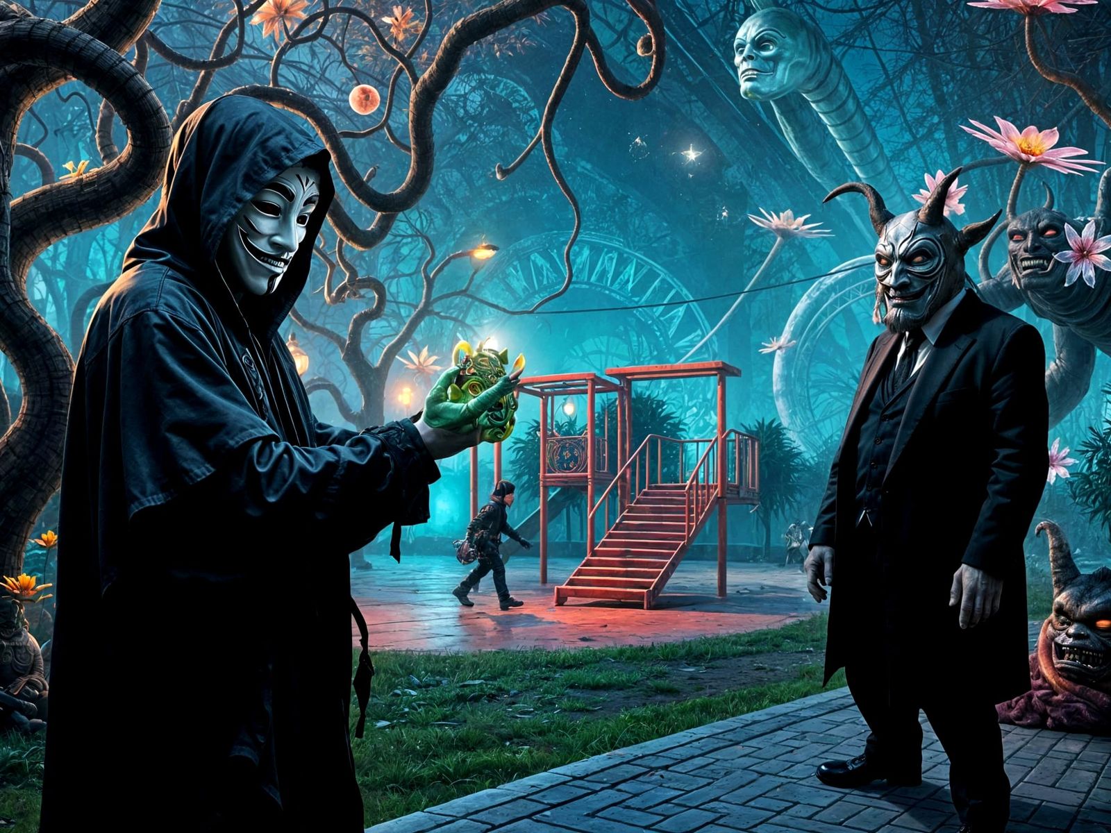 dreaming of handing off contraband to a fantasy Warlock and Lich in a public park