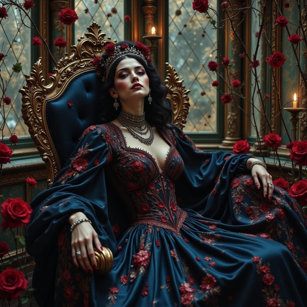Regal Vampire Queen in Thorned Conservatory