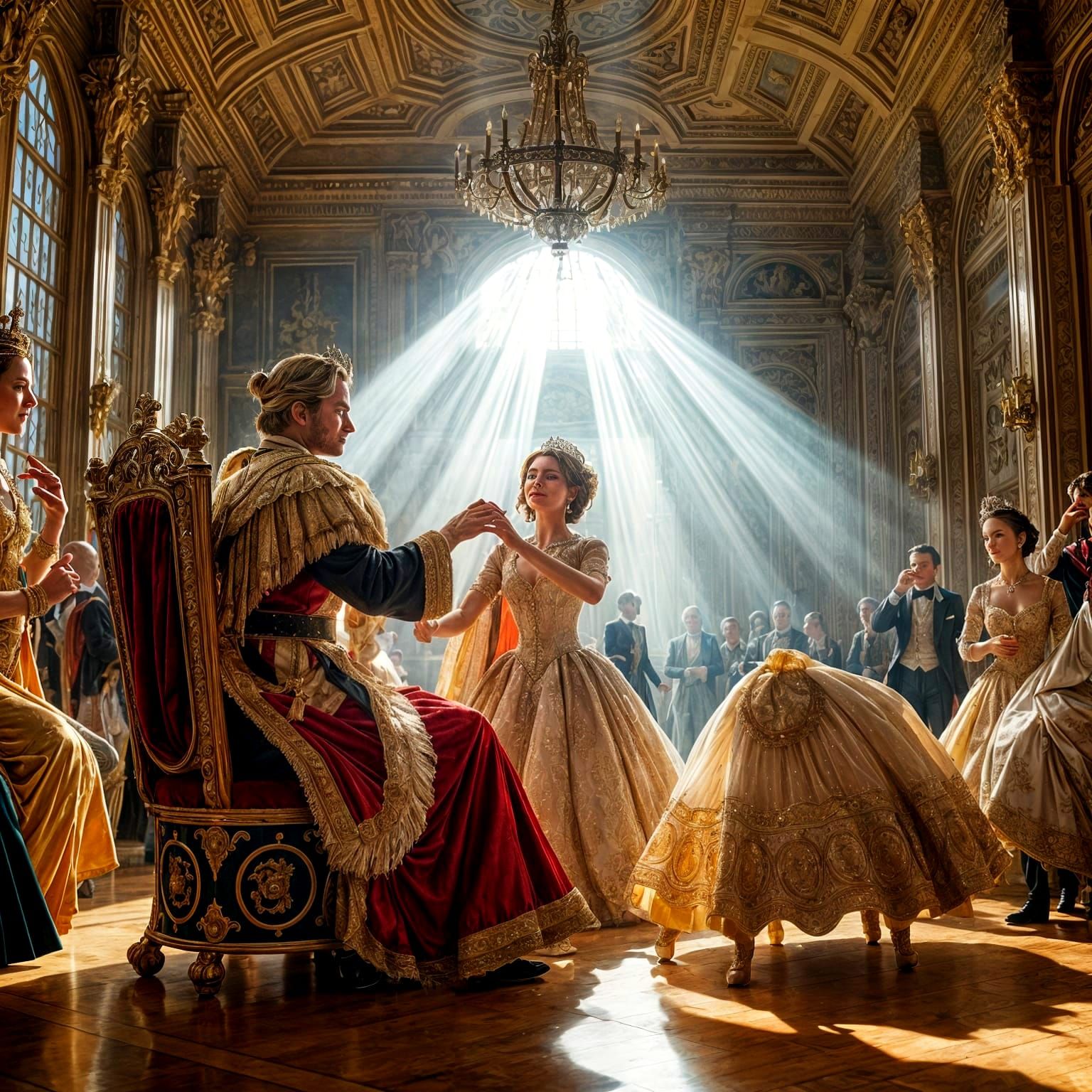 Lavish Palace Ball with Dancing Courtiers