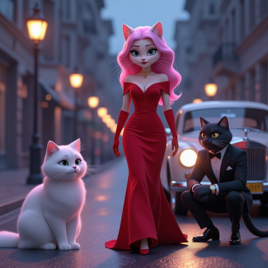 Pink Cat Woman Leaves Husband in Dramatic Pixar 3D Style