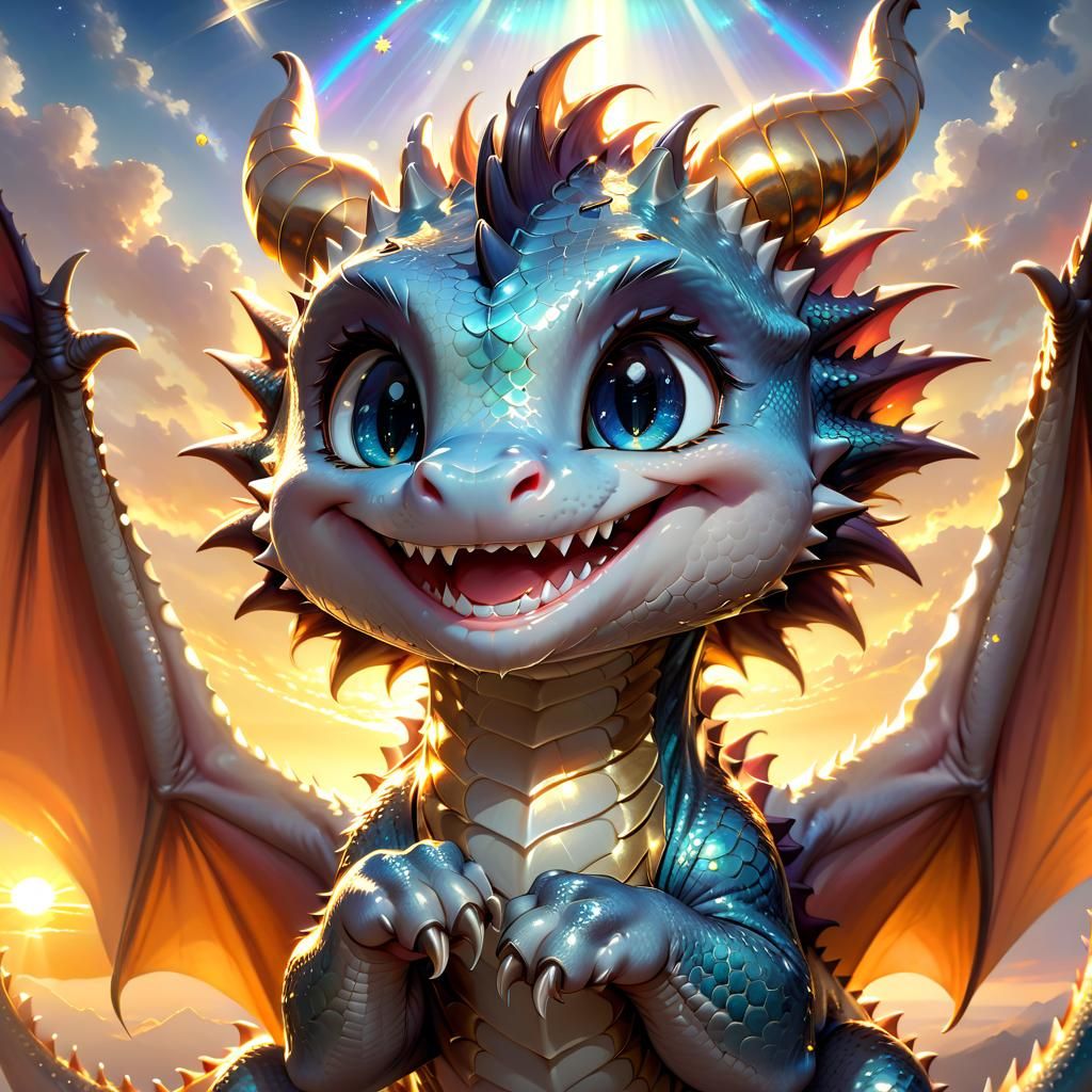 Adorable Dragon Portrait in Anime Style at Sunrise