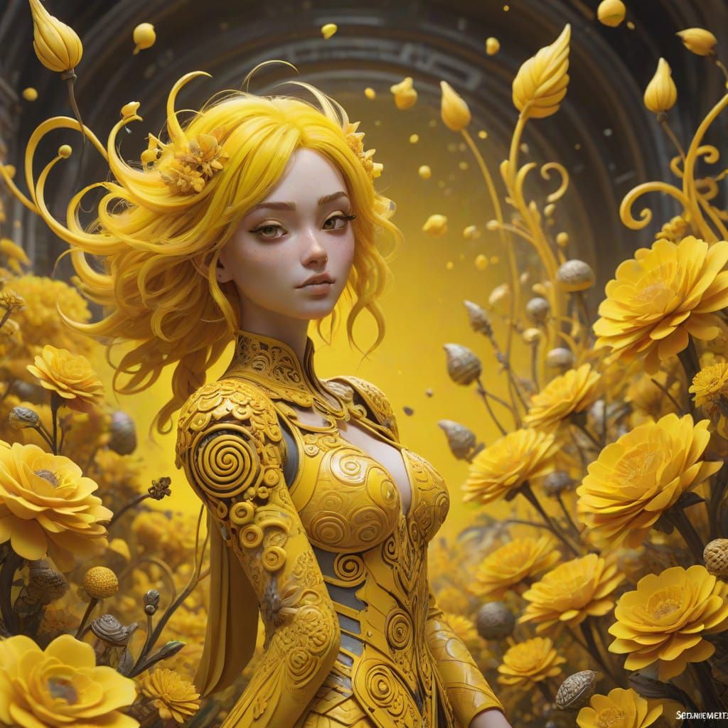 Vibrant Yellow Surrealism in Cinematic Hyper-Realism