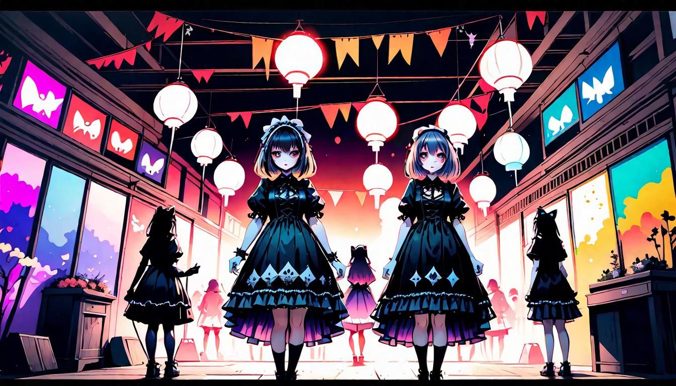 Cute Scary Girls in Gothic Lolita Style Anime Art
