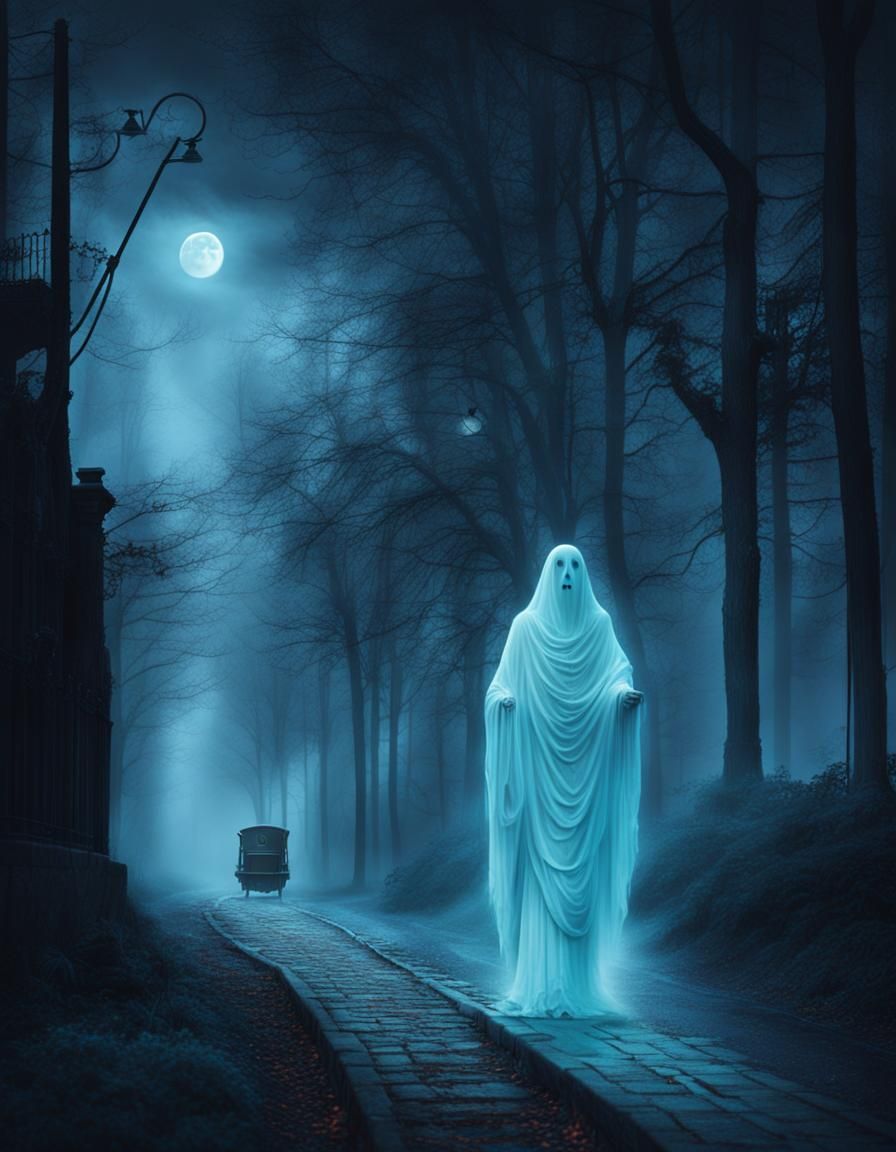 Mysterious Ghost in Fog, Art Deco Style