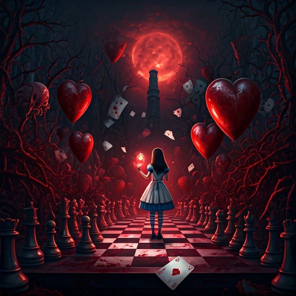 Surreal Alice in Wonderland Chessboard Scene