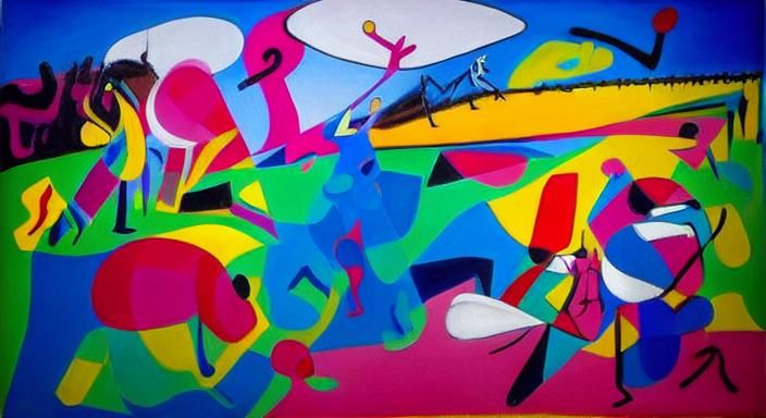 Surreal Dancers in Meadow, Abstract Expressionism