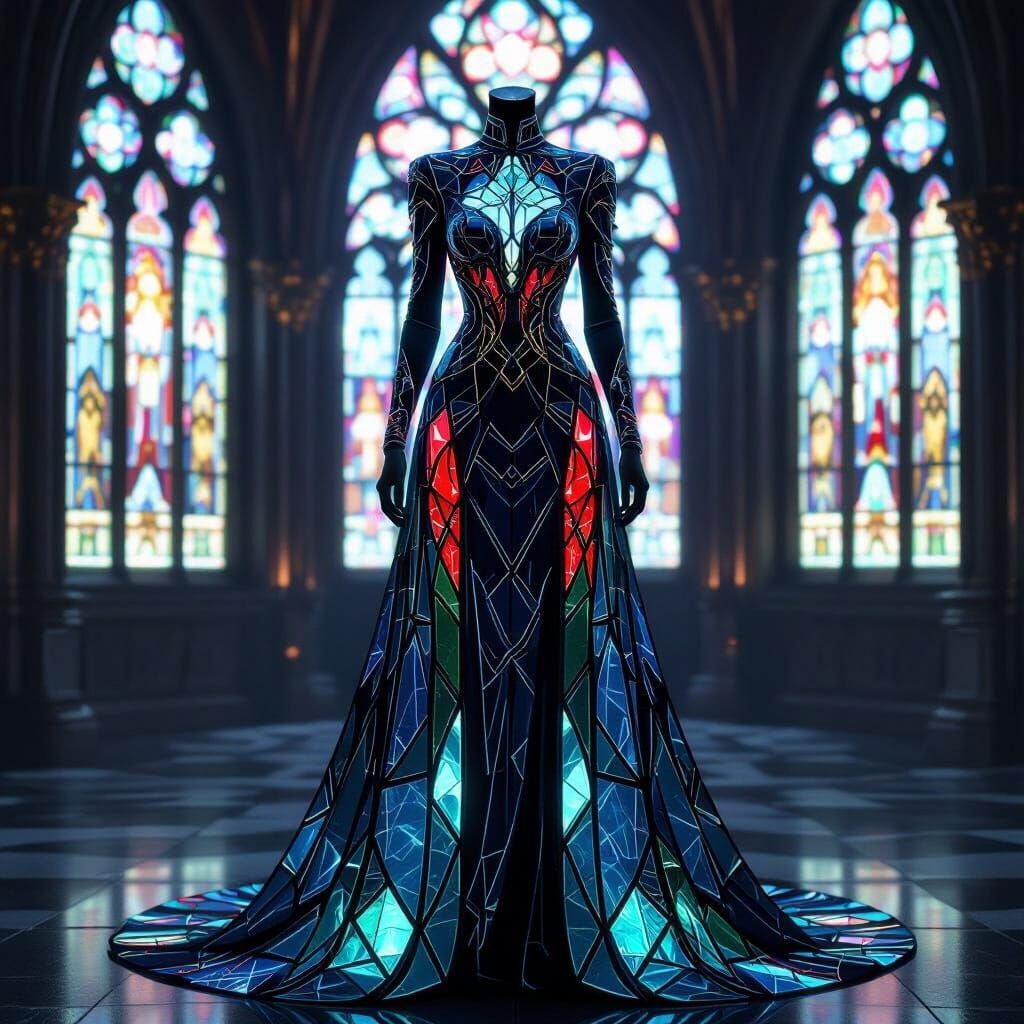 Futuristic Stained Glass Gown in Jewel Tones