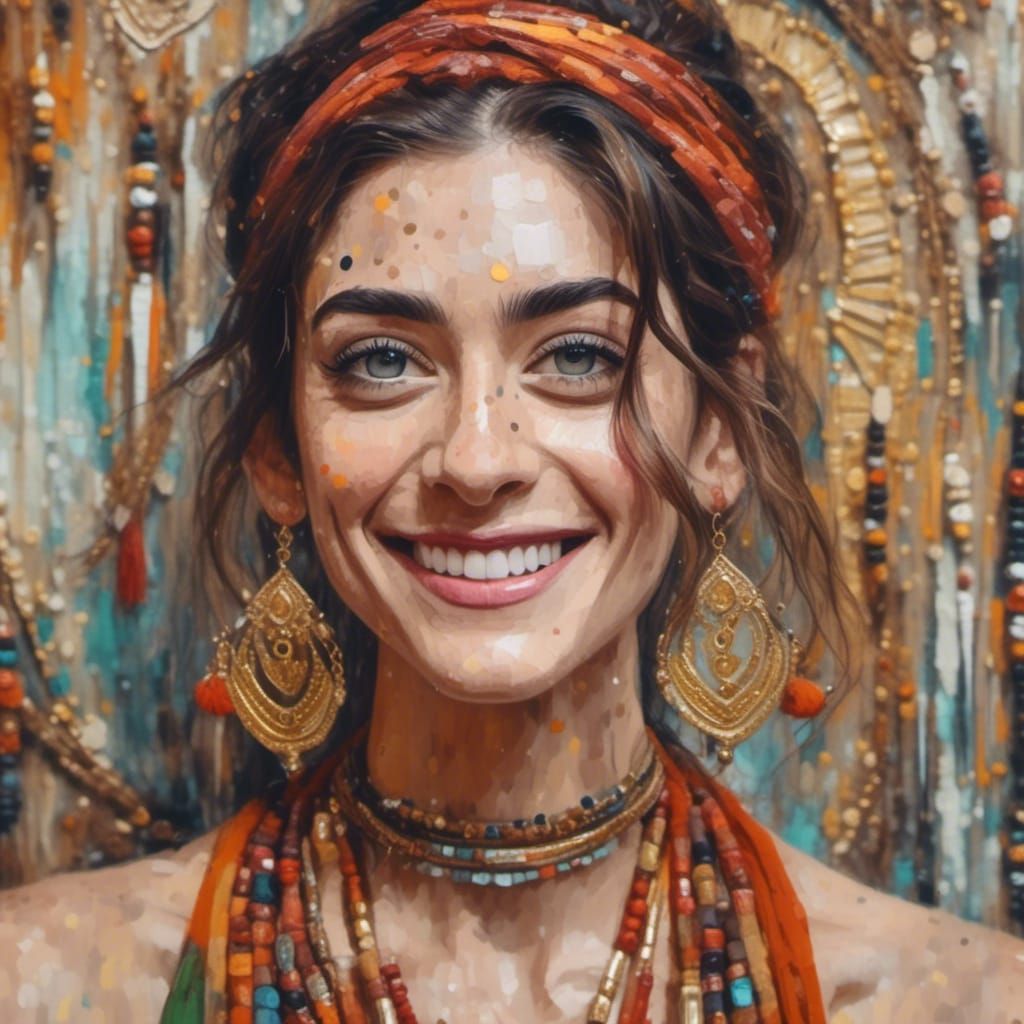 Lizzy Caplan Henna Portrait in Acrylic Style