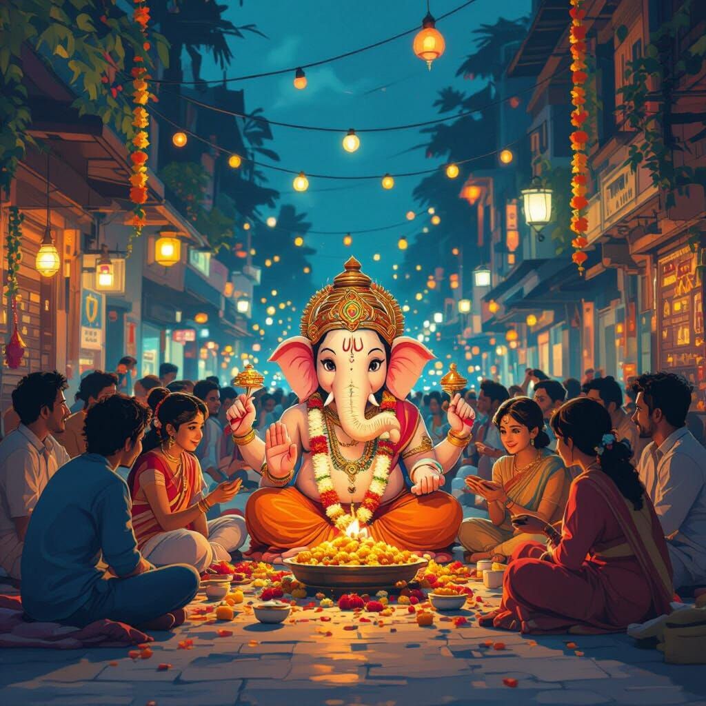 Ganesh Chaturthi Celebration in Anime Style