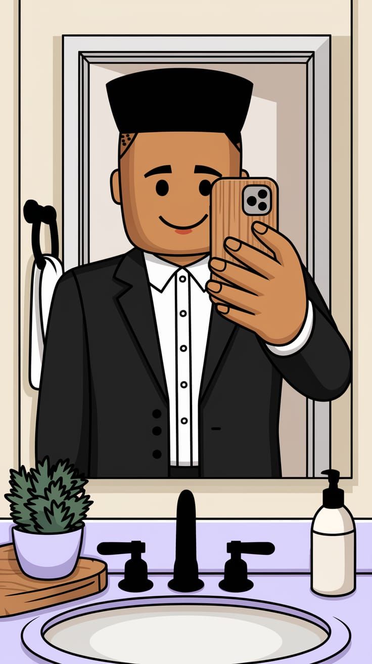 Suave Roblox Character Takes a Bathroom Selfie