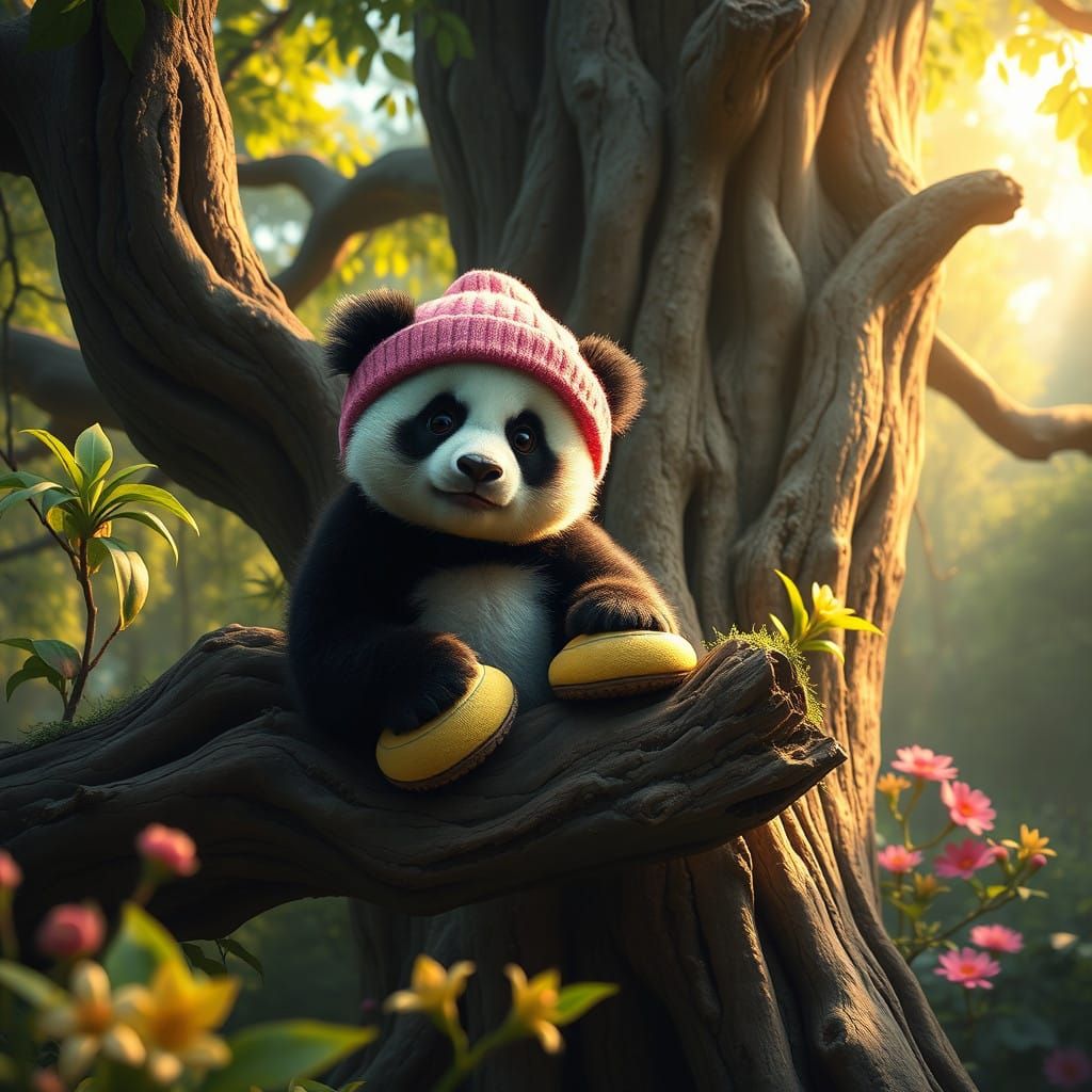 Mystical Panda Sanctuary in a Dreamlike Forest