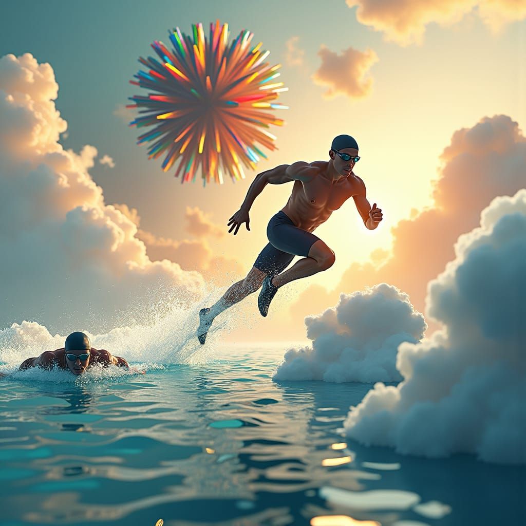 Para-Athlete Victory in Futuristic Cloudscape